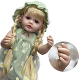 Green Dress 20 inch Full Vinyl Real Toddler Girl Blue Eyes Lifelike Baby Full Body Vinyl Can Wash whole body doll