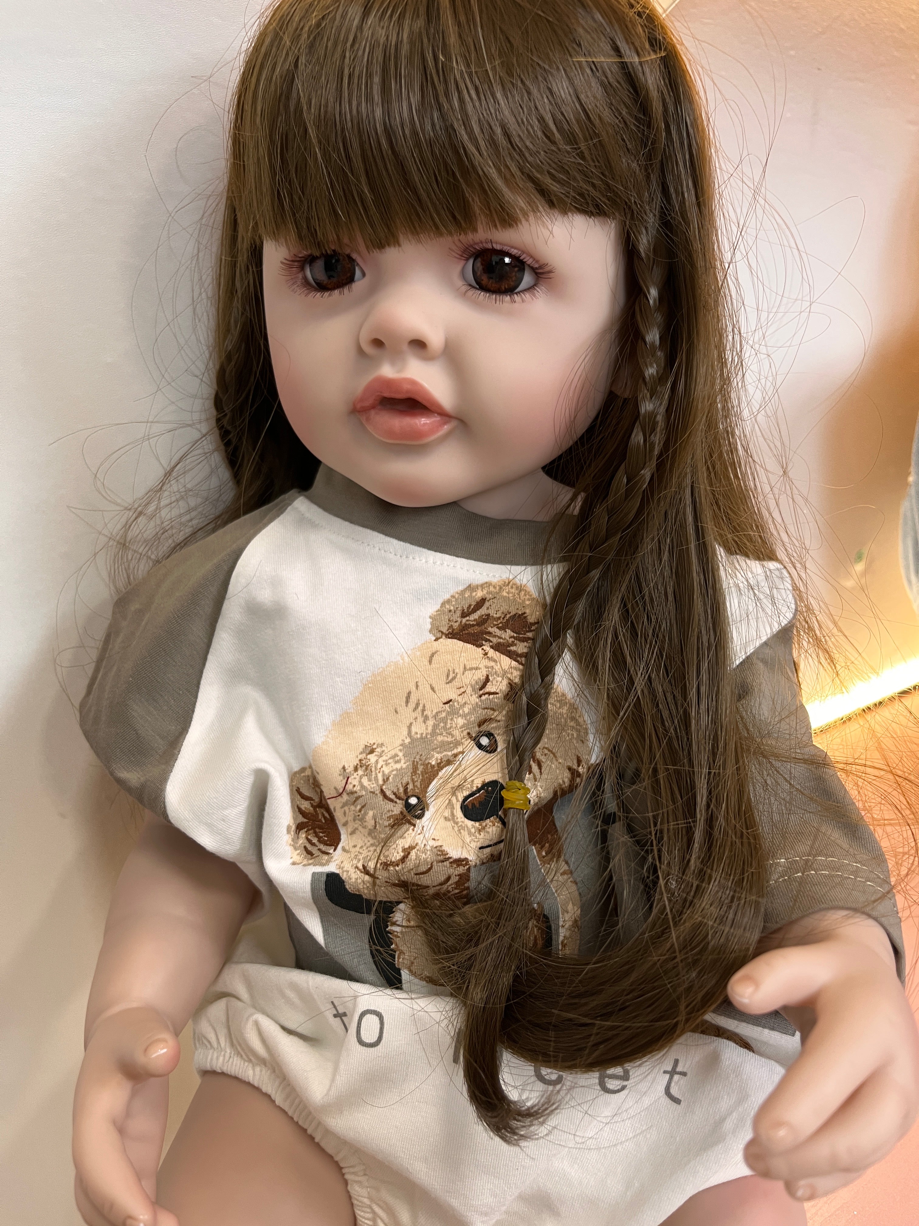 20 inch Winnie Bear Girl Full Vinyl Real Toddler Girl Blue Eyes Lifelike Baby Full Body Vinyl Can Wash whole body doll