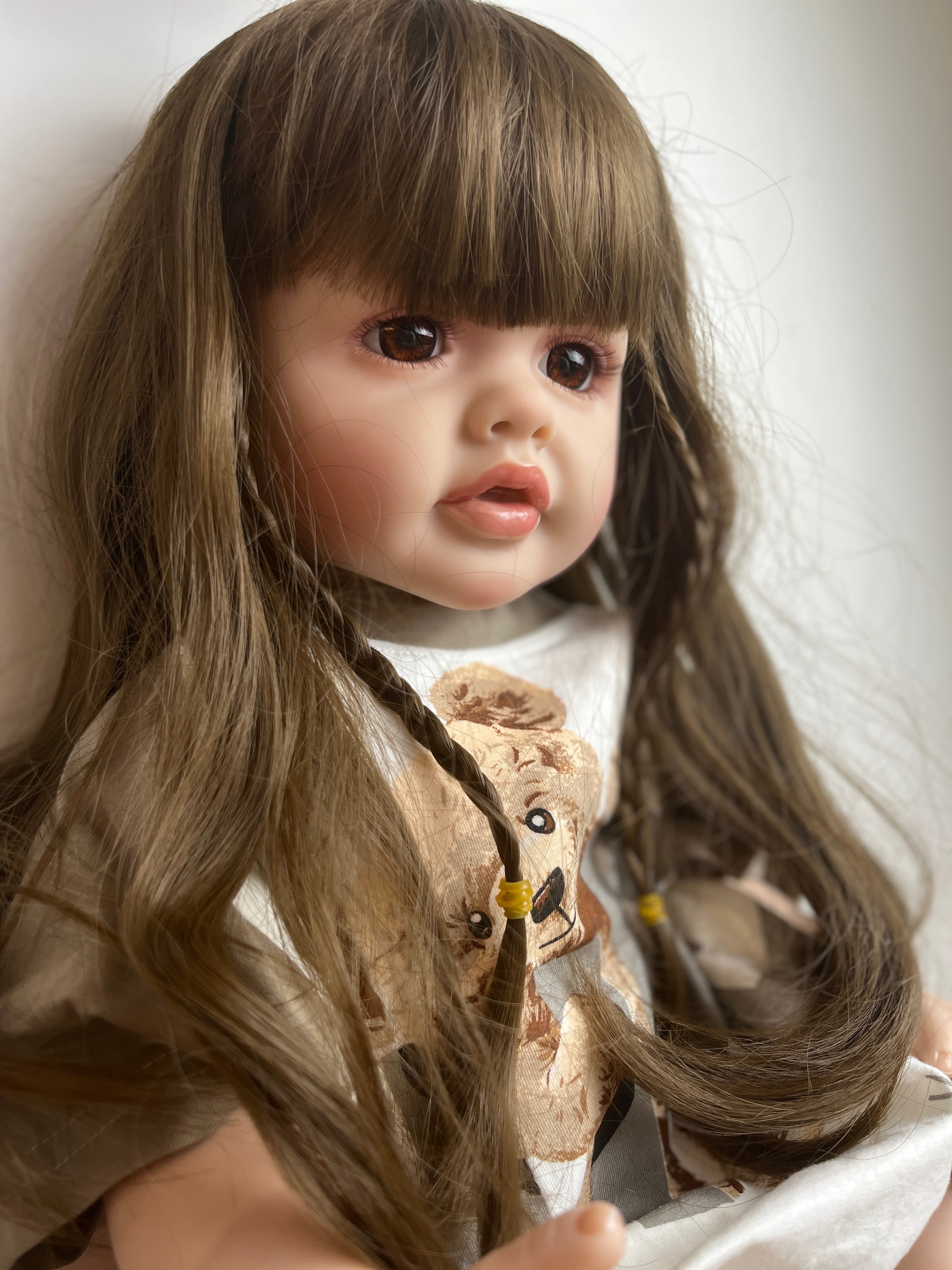 20 inch Winnie Bear Girl Full Vinyl Real Toddler Girl Blue Eyes Lifelike Baby Full Body Vinyl Can Wash whole body doll