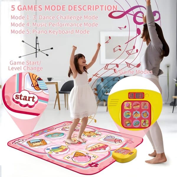 Dance Mat Toys, Electronic Dance Pad for Kids, Toddlers Dancing Game Pad with Adjustable Volume, Built-in Music, Different Game Modes, Musical Mat First Birthday Gifts for Girls Boys, Pink