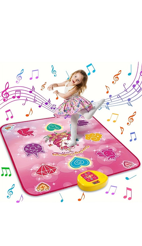 Unicorn Dance Mat, Unicorn Toys for Girls Age 4-6, Girls Toys Age 6-8, Adjustable Volume with LED, 6 Game Modes, Electronic Dancing Mat as Christmas Birthday Gift for 3 4 5 6 7 8 9+ Girls
